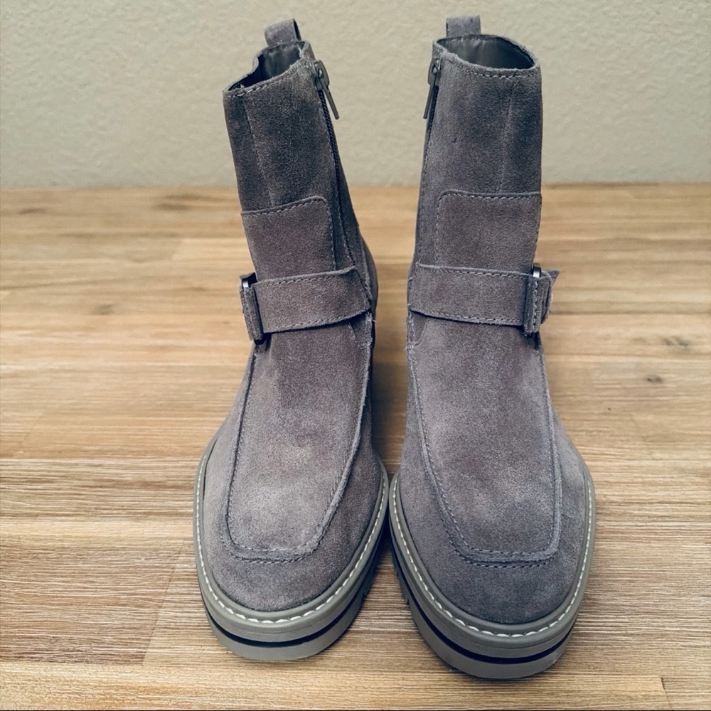Bernardo Sonja Suede Buckle Boots Gray Size 6.5 Zipper Chunky Lug Block Sole - Picture 7 of 12
